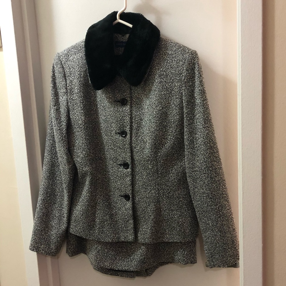 Suit with Removable Faux Fur Collar